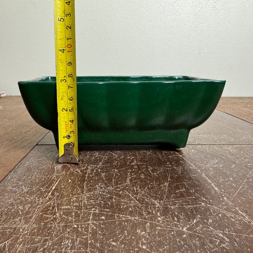 Vintage Dark Hunter Green Ceramic Footed Rectangular Planter Succulent Pot - Picture 4 of 9